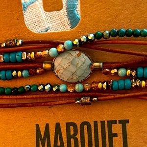 Marquet handmade wrap vegan leather semi precious stones bracelet
